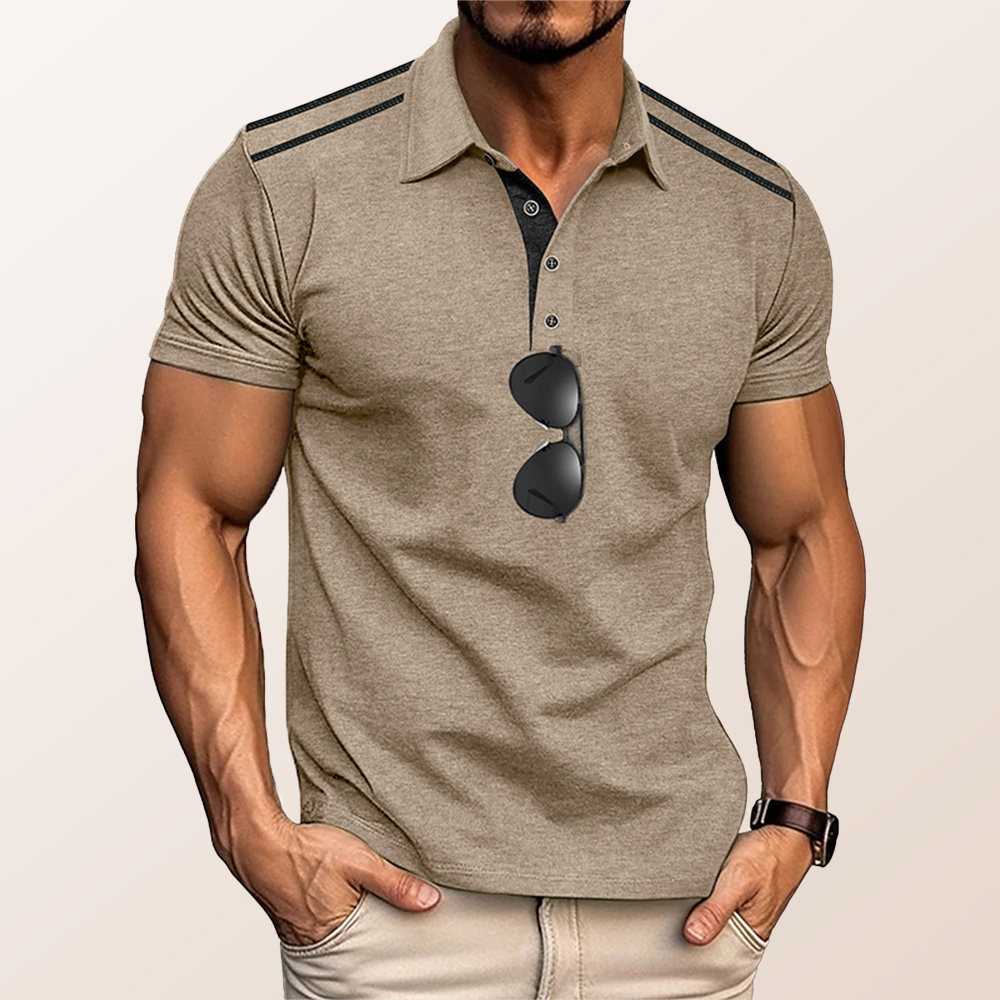 Herren-Poloshirt mit Revers und Button-Down-Kordelzug, kurzärmlig
