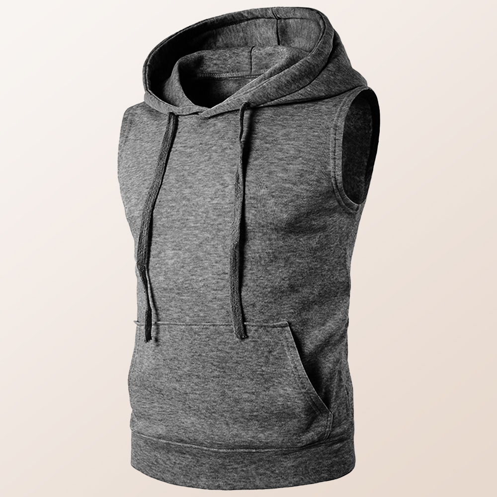 Ärmellose Weste mit Kapuze und einfarbiger Tasche für Herren