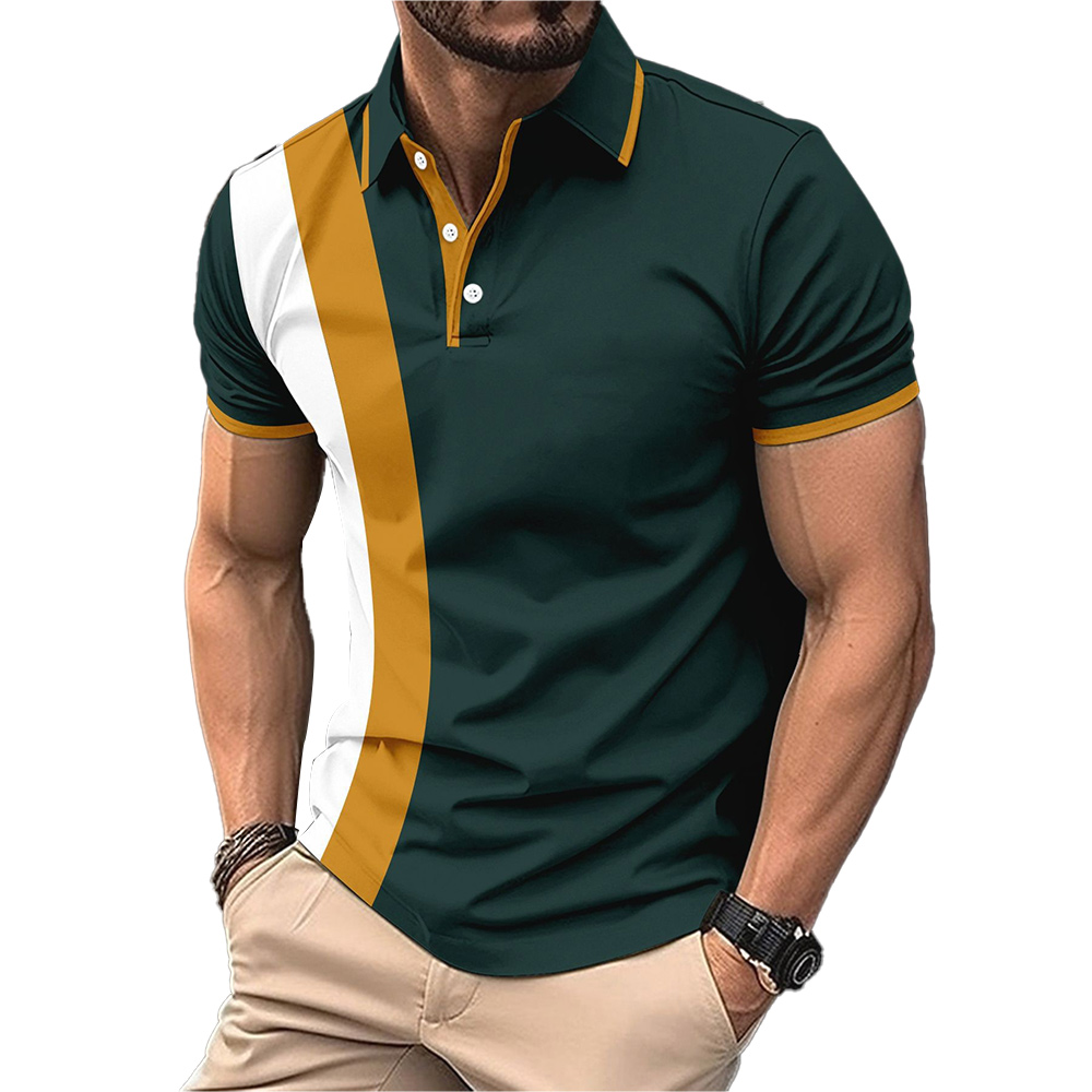 Herren Kurzarm-Revershemd mit Colorblock-Design