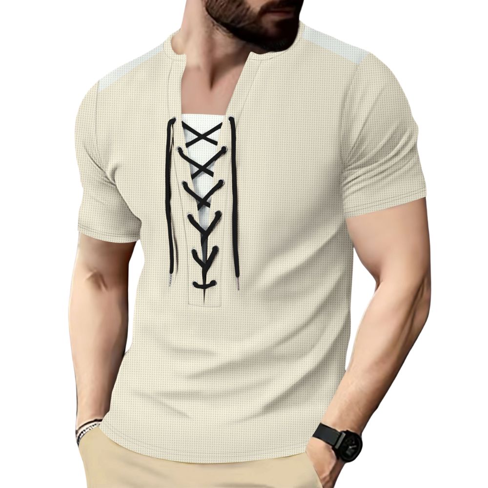 Vielseitiges, lässiges Kurzarm-T-Shirt mit Colorblock-Nähten und Kordelzug