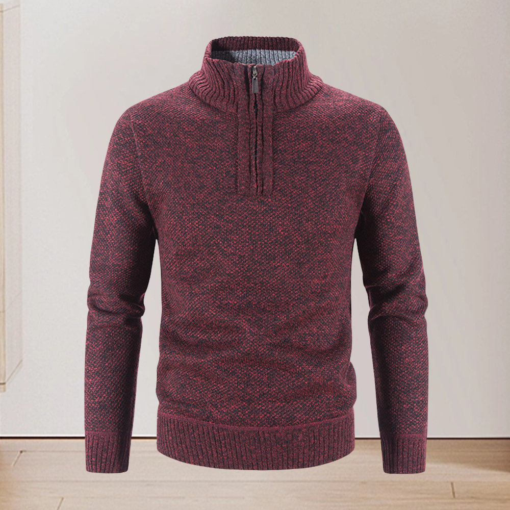Verdickter Winterpullover für Herren mit halbem Reißverschluss und Stehkragen