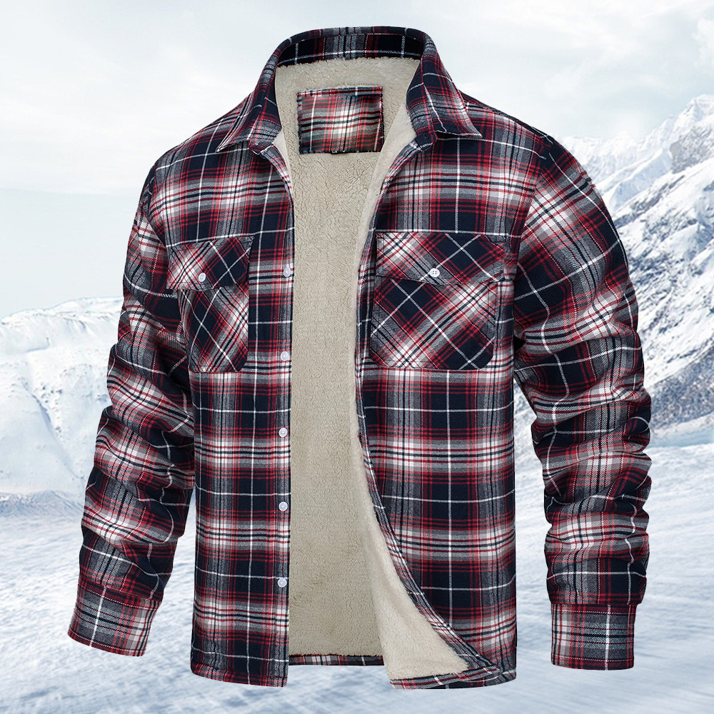 Herrenmantel mit lockerem Samtrevers und Karomuster