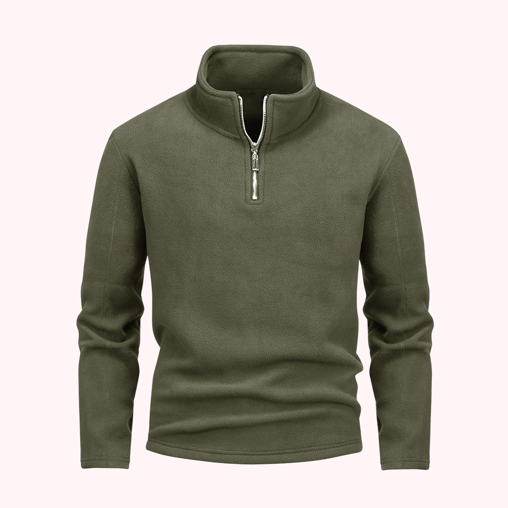 Warme Herren-Jacke aus Polarfleece mit Stehkragen, halbem Reißverschluss und langen Ärmeln