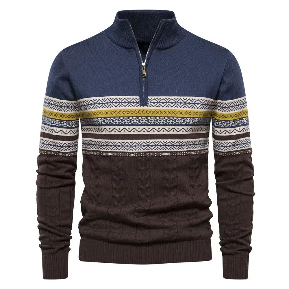 Pull demi-zippé en jacquard color block pour hommes