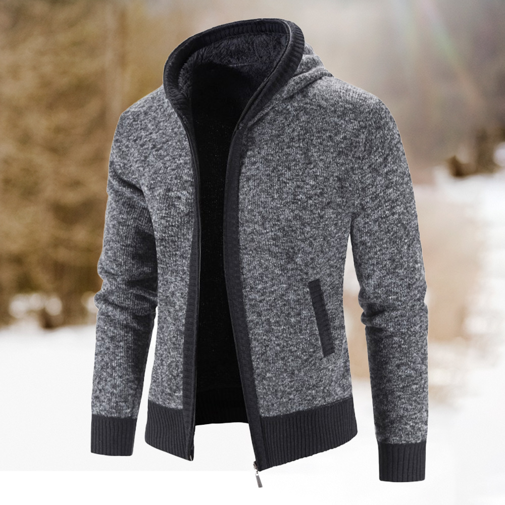 Herren-Fleece-verdickte warme Kapuzen-Strickjacke