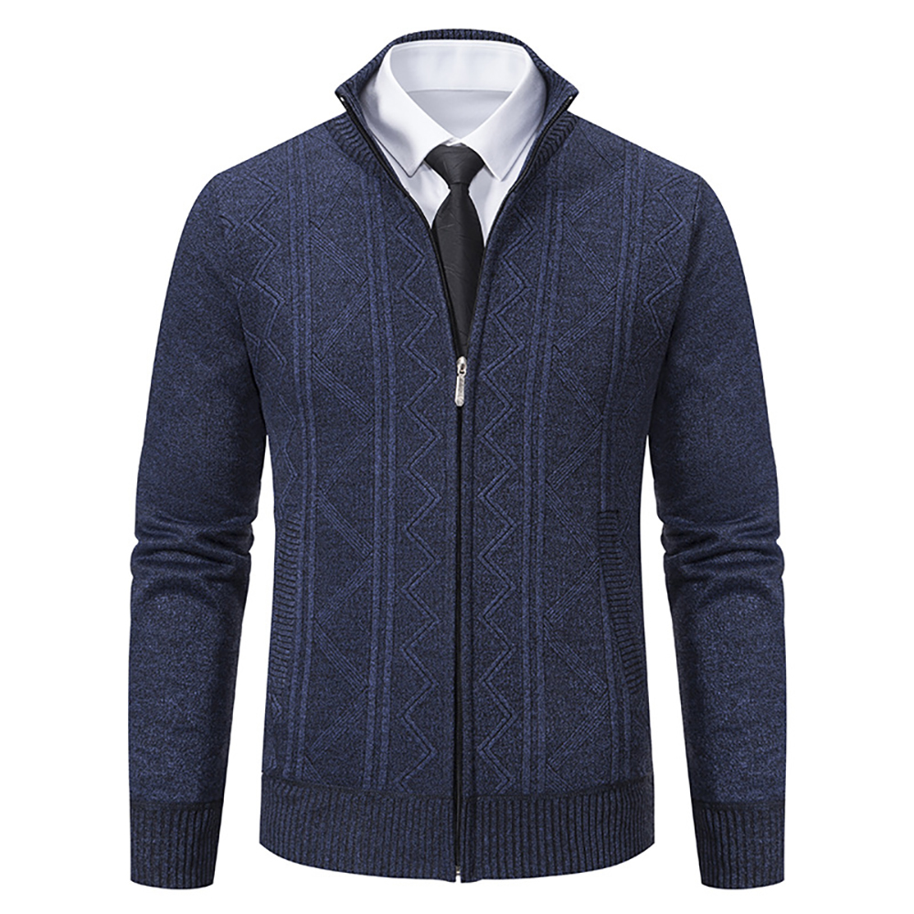 Veste chaude en tricot à col montant et fermeture éclair pour homme