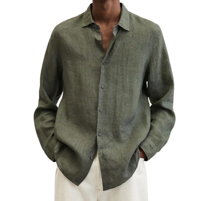 Chemise décontractée à manches longues en coton et lin pour homme
