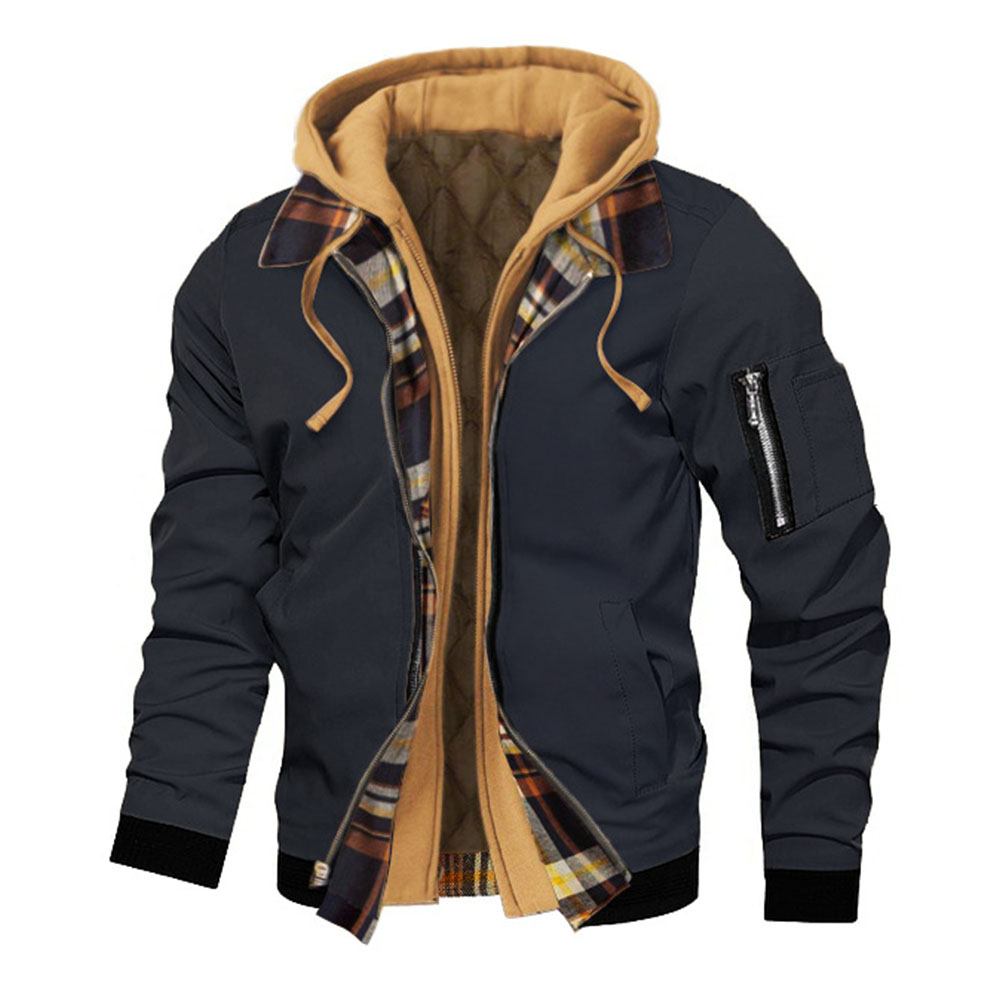 Verdickte Herrenjacke mit Kapuze und Reißverschluss