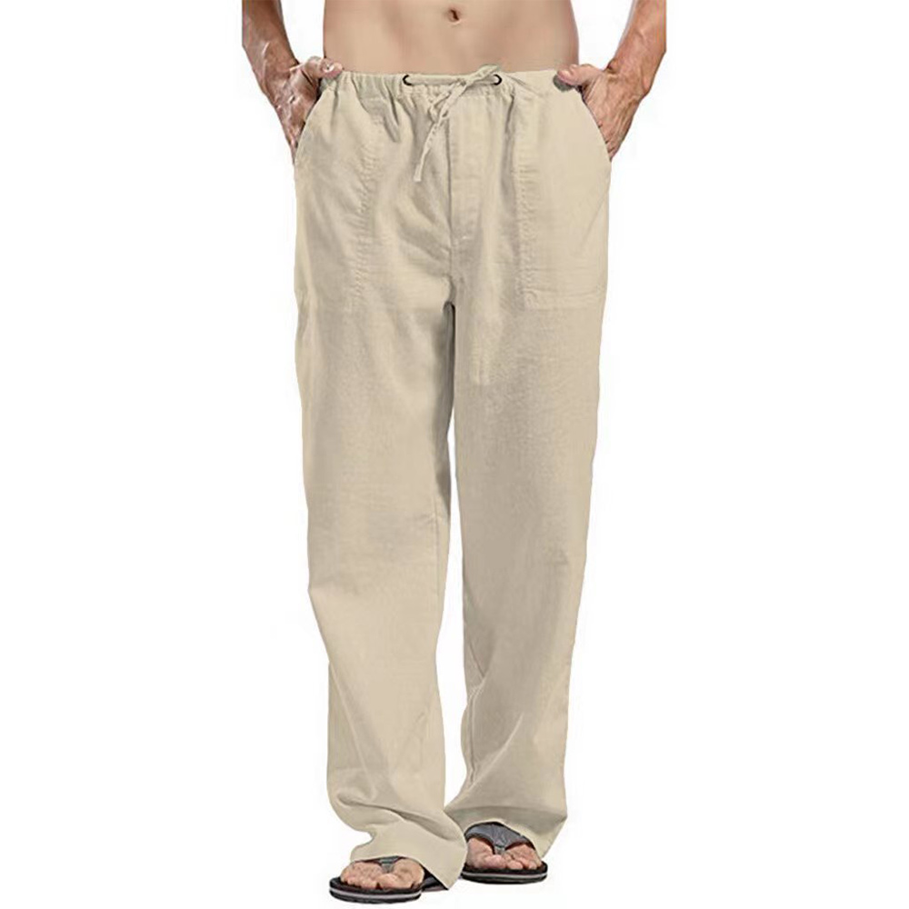Pantalon décontracté en lin ample de couleur unie pour hommes