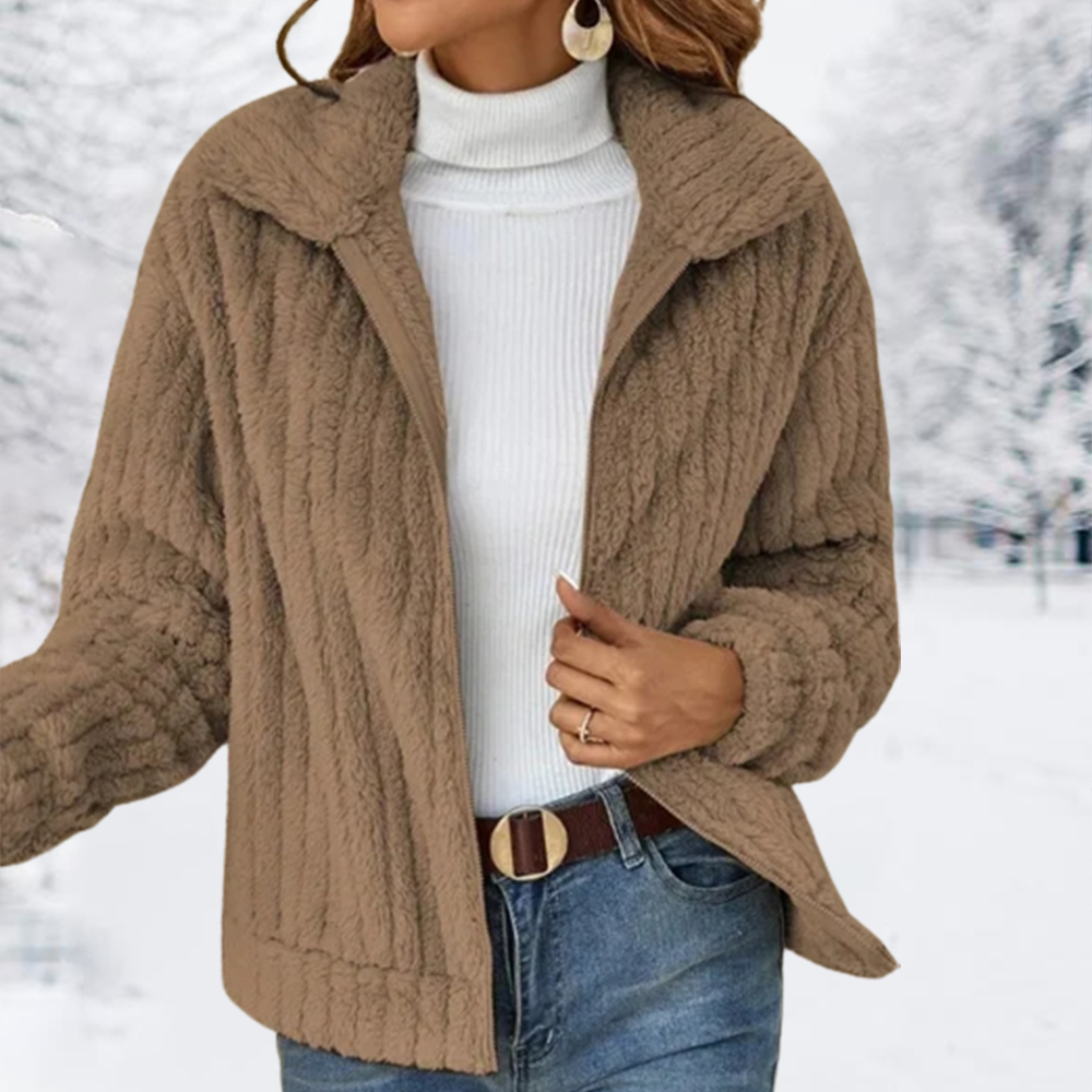 Neue Damen-Kurzjacke aus Plüsch mit Revers