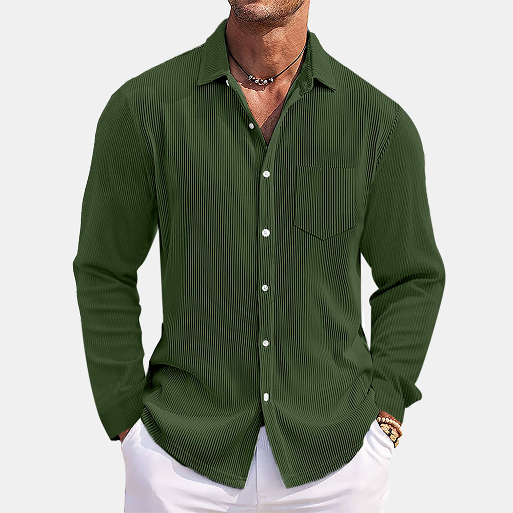 Chemise décontractée à manches longues à rayures verticales pour homme