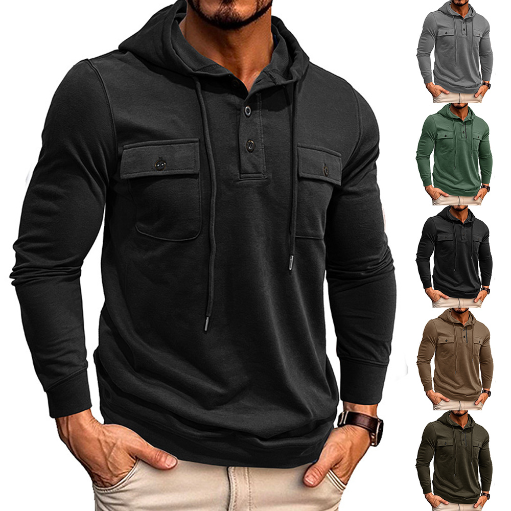 Lässiges Kapuzen-Sweatshirt mit Knopfleiste für Herren