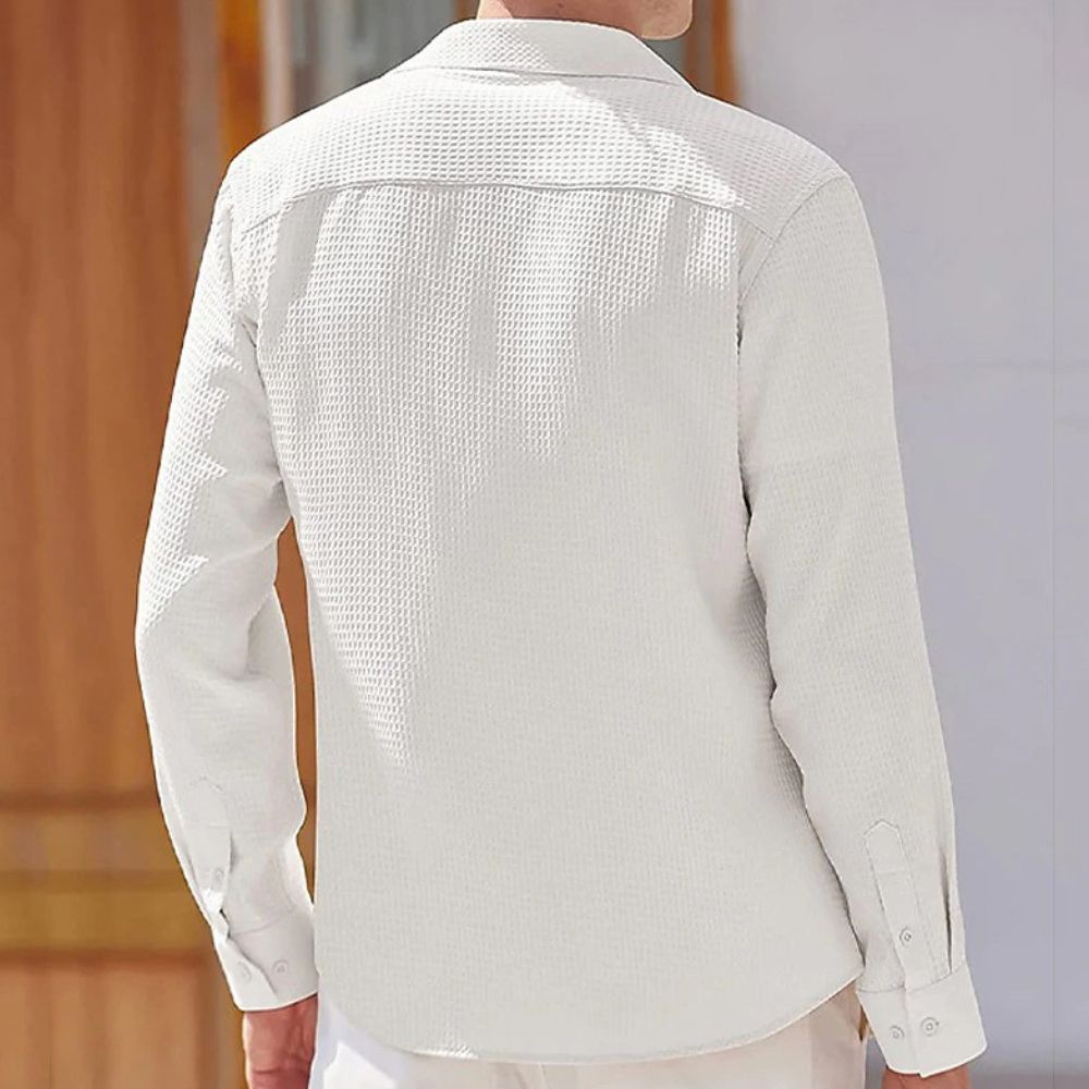Chemise à manches longues gaufrée de couleur unie pour hommes