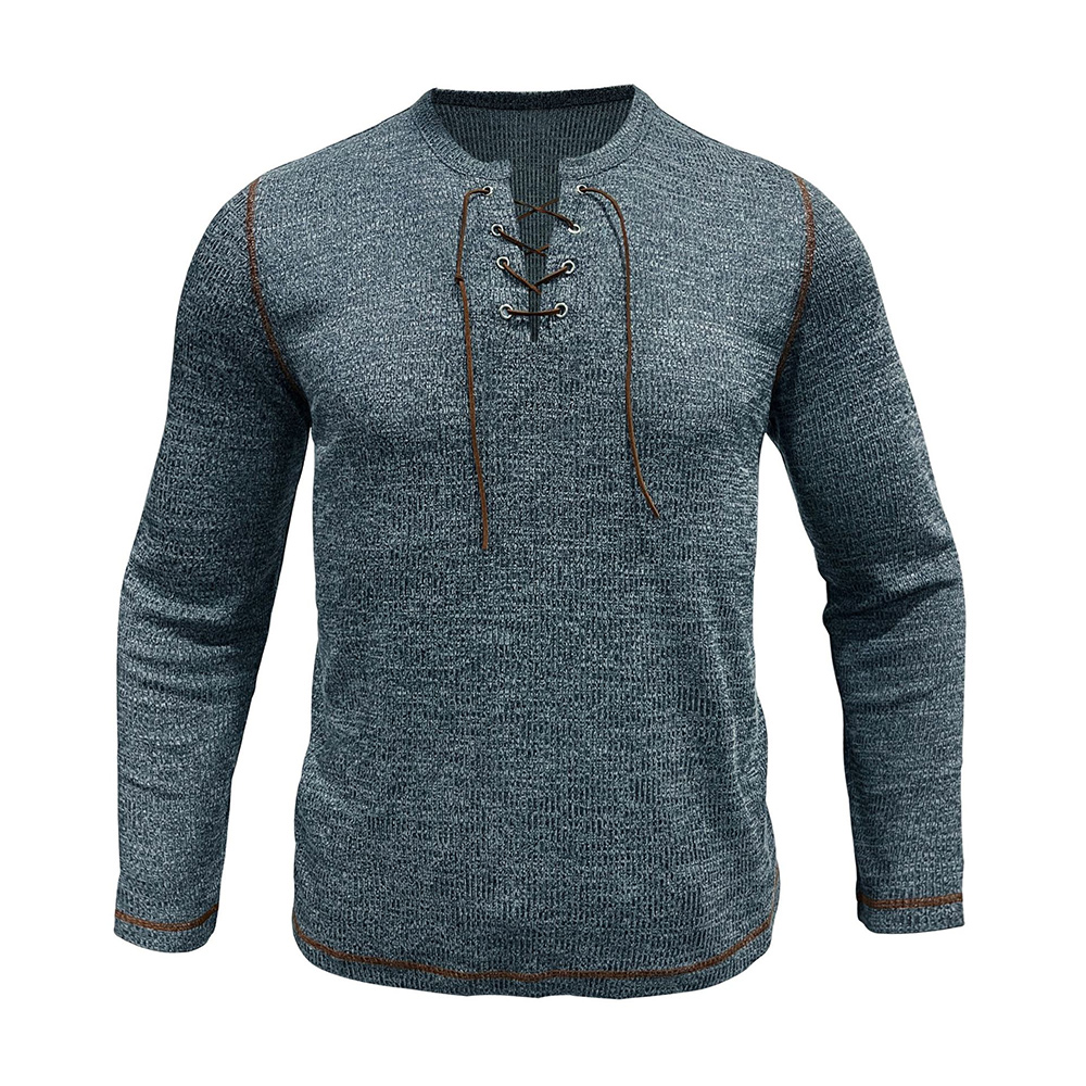T-shirt décontracté à manches longues et lacets pour homme