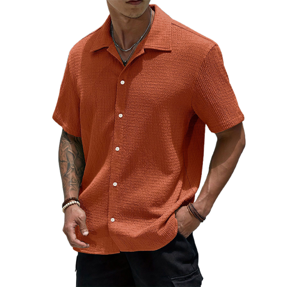 Chemise à manches courtes décontractée plissée pour hommes
