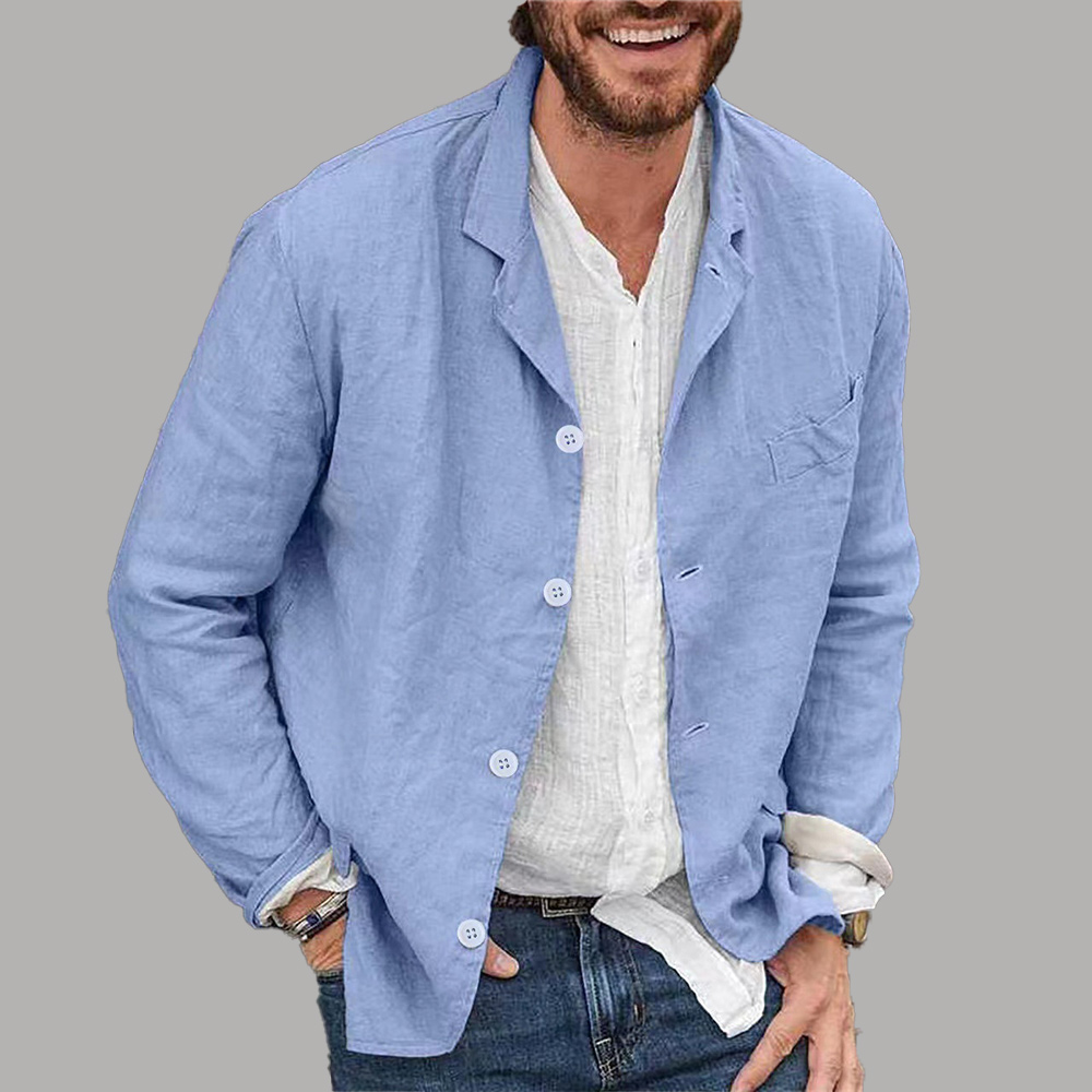 Lässige, lockere Anzugjacke aus einfarbiger Baumwolle und Leinen für Herren