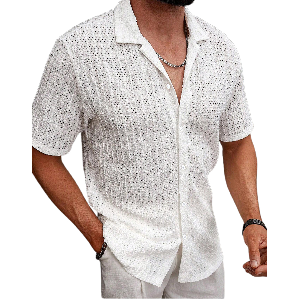 Chemise à manches courtes rayée légère et respirante pour homme