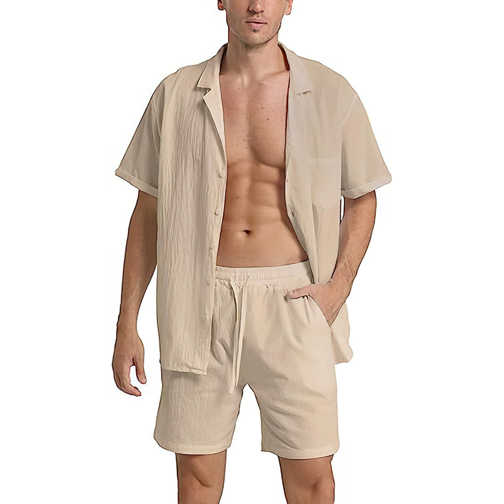 Ensemble deux pièces chemise à manches courtes et short pour homme