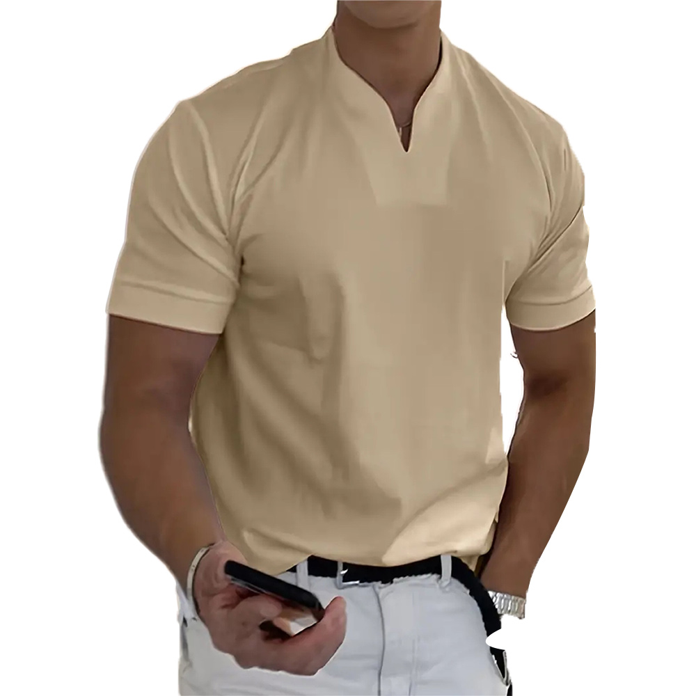 T-shirt à manches courtes et col en V élastique pour homme