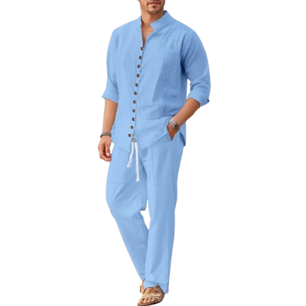 Lockeres Langarmhemd für Herren mit Hose, lässiger Strandanzug