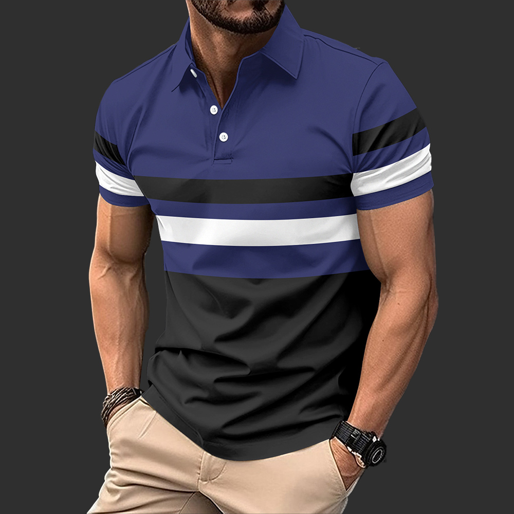 Lässiges Herren-Poloshirt mit gestreiftem Revers und kurzen Ärmeln
