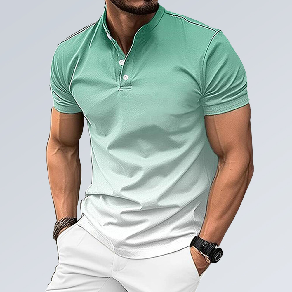 Lässiges Henley-Hemd mit Farbverlaufskragen für Herren, kurzärmlig