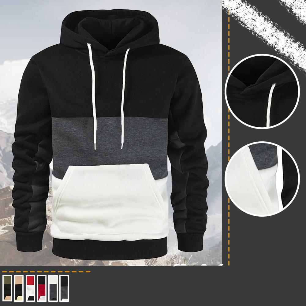 Herren Herbst und Winter Retro Colorblock Känguru Tasche lose große Größe Casual Hoodie