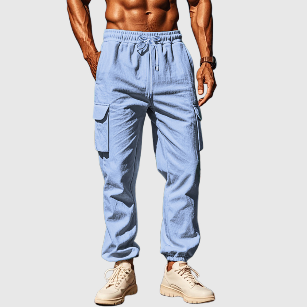 Lässige Herrenhose aus Leinen mit geradem Bein und mehreren Taschen