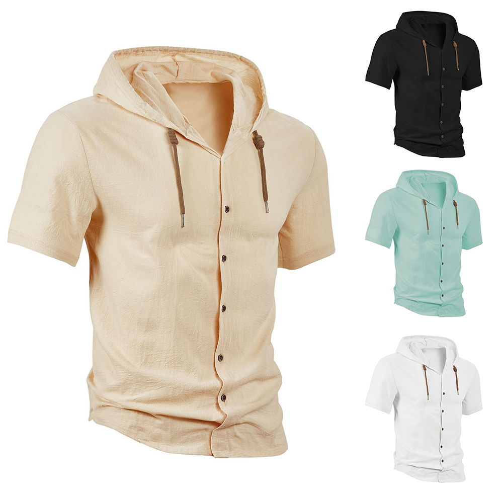 Herren-Strickjacke aus Baumwolle mit kurzen Ärmeln und Kapuze