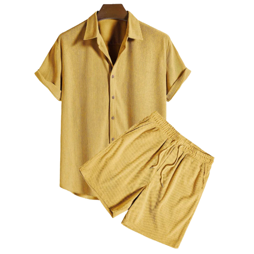 Kurzarmhemd + Shorts Herren Cord Sommeranzug
