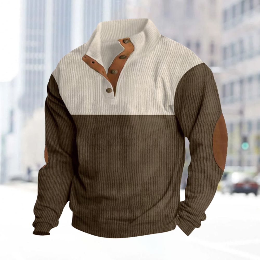 Herren-Sweatshirt aus Cord im Farbblock-Stil für Herbst und Winter mit Stehkragen