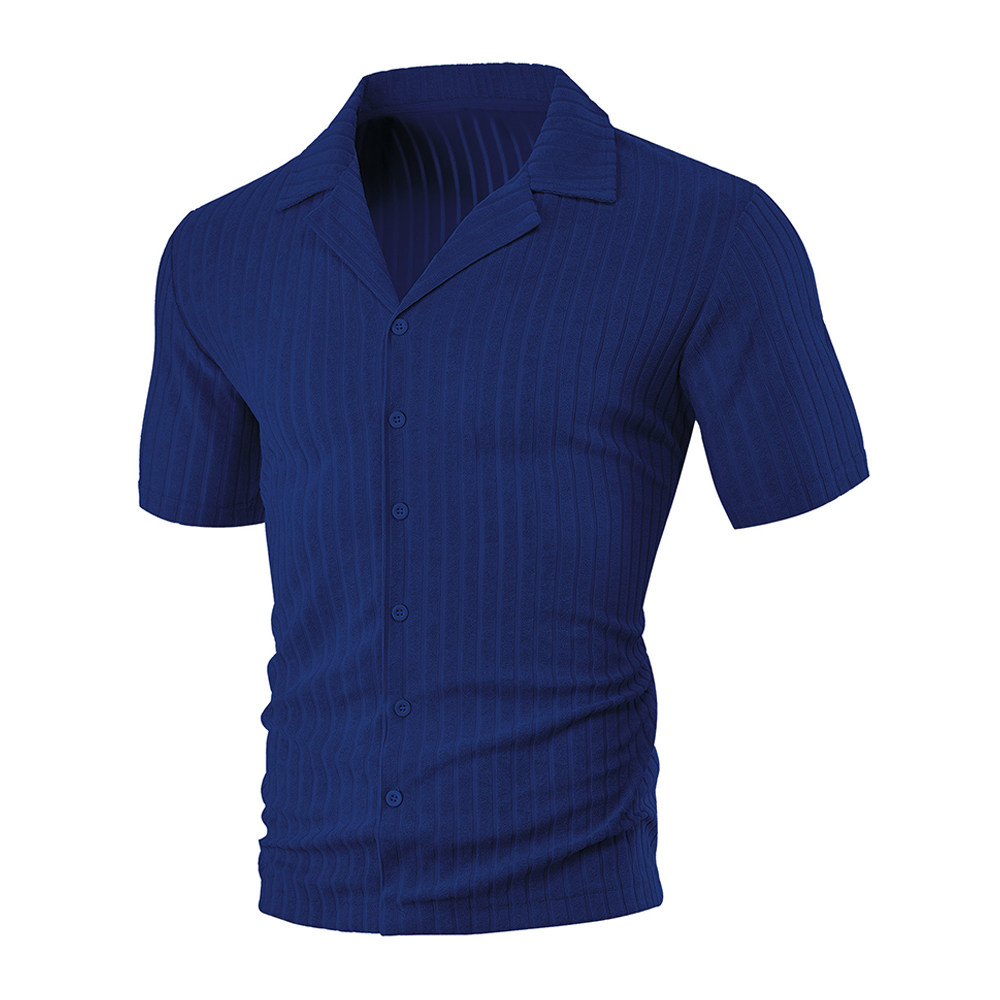 Herren-Jacquardhemd mit vertikalen Streifen und kurzen Ärmeln und Revers