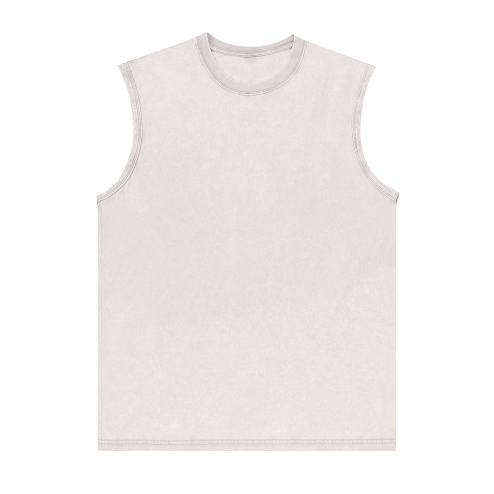 Ärmelloses Herren-Unterhemd aus gewaschener Baumwolle mit Rundhalsausschnitt