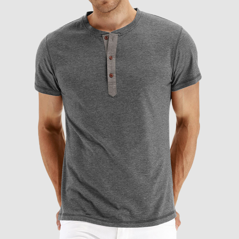 Sommer Herren Henley Kurzarm T-Shirt