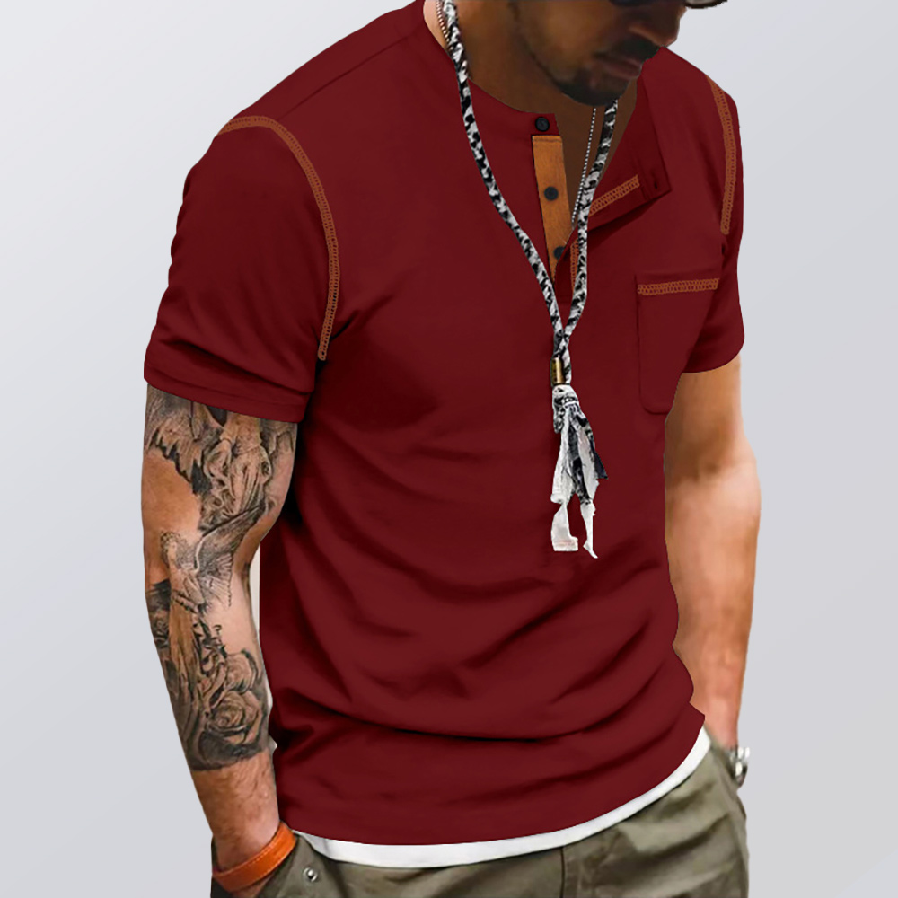 Sommer Herren Colorblock Henley Kurzarm