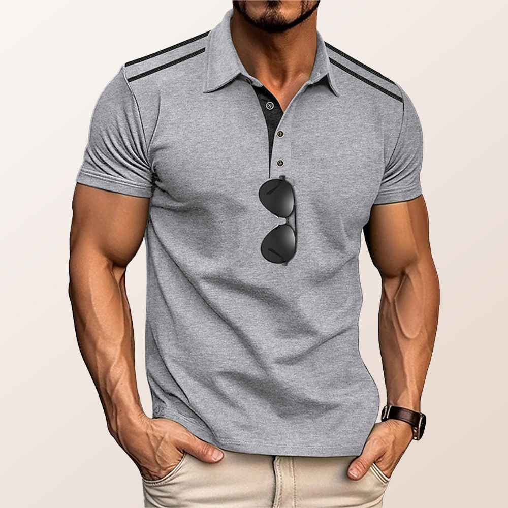 Herren-Poloshirt mit Revers und Button-Down-Kordelzug, kurzärmlig