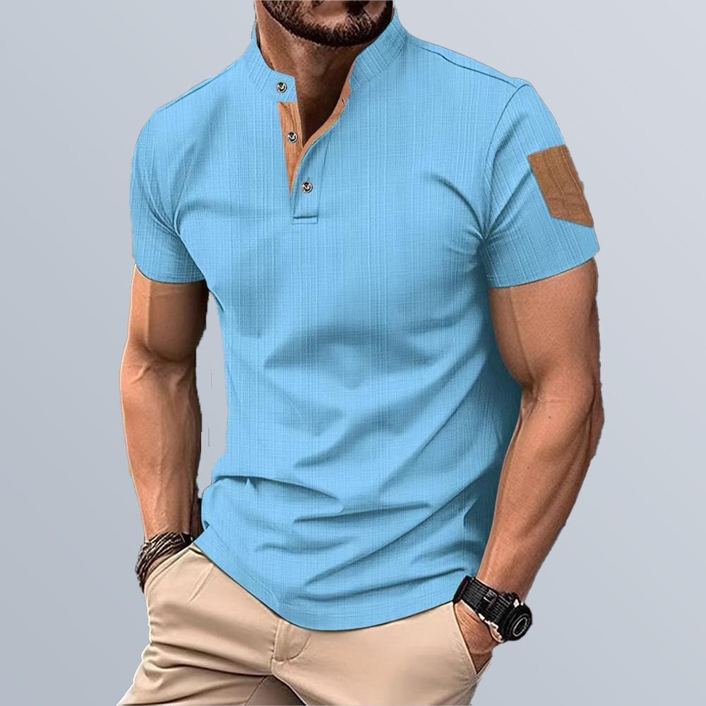 Herren Bambus Kunstbaumwolle Stehkragen Lässiges Henley-Shirt Kurzarm