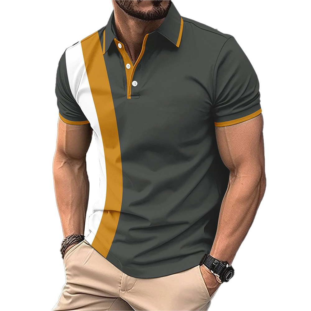 Herren Kurzarm-Revershemd mit Colorblock-Design