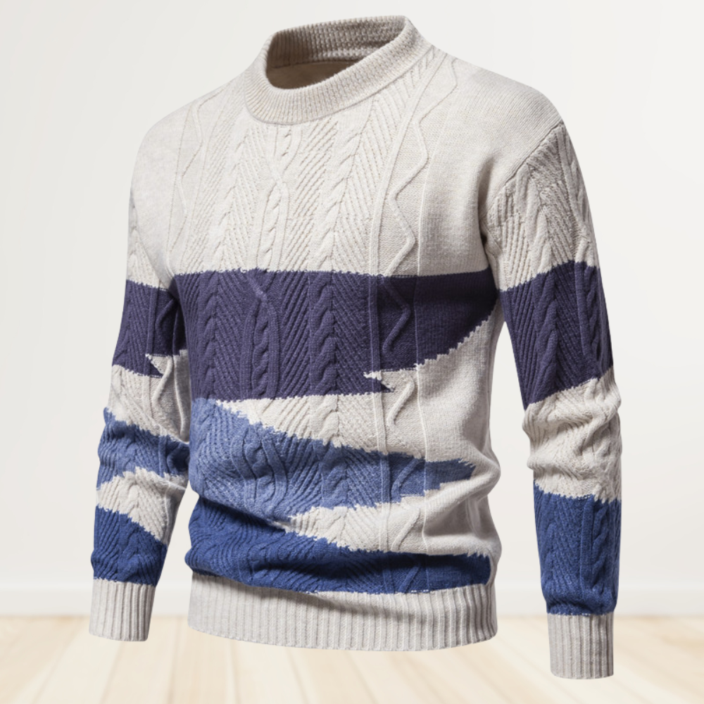 Retro-Farbblock-Pullover mit Rundhalsausschnitt für Herren im Herbst und Winter