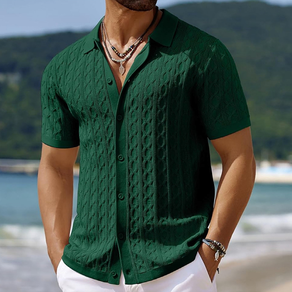 Lässiges atmungsaktives Strick-Kurzarmhemd für Herren