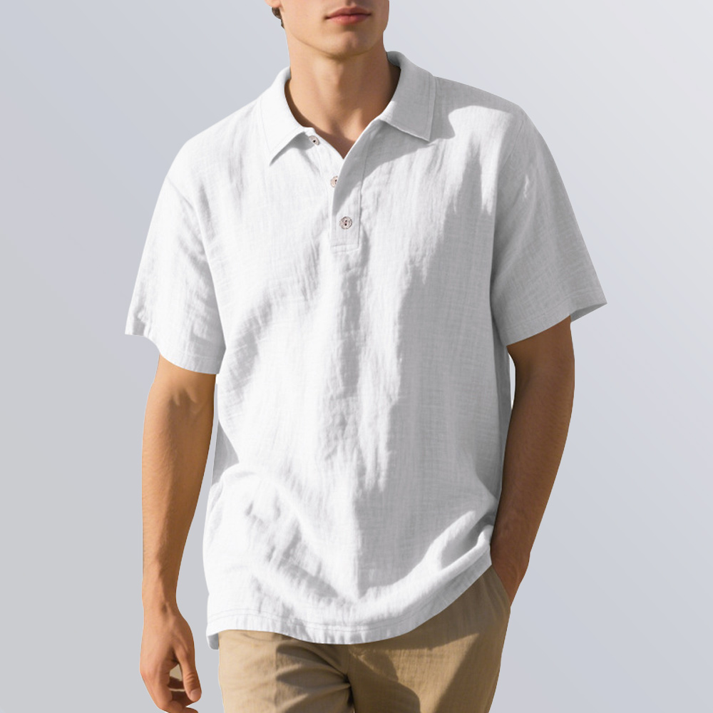 Lockeres, atmungsaktives Poloshirt aus Leinen mit Revers für Herren, kurzärmlig