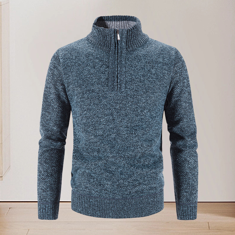 Verdickter Winterpullover für Herren mit halbem Reißverschluss und Stehkragen