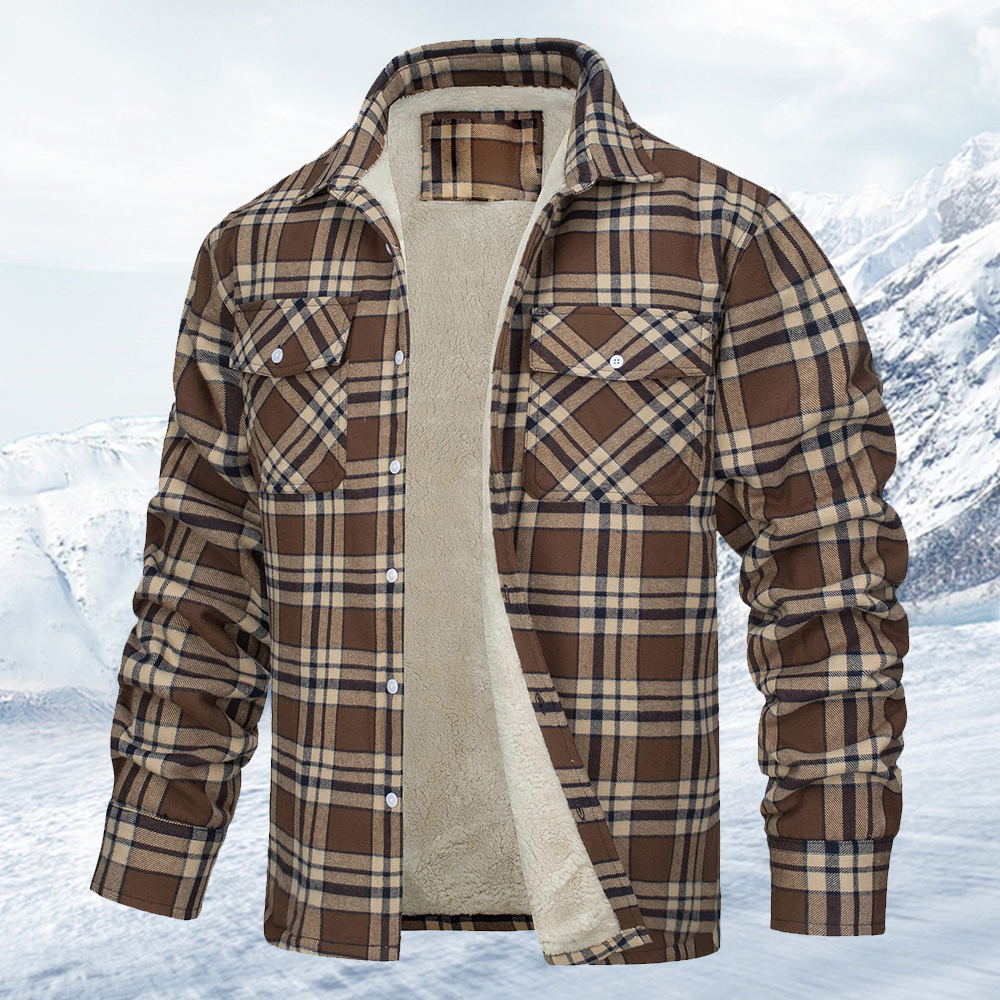 Herrenmantel mit lockerem Samtrevers und Karomuster