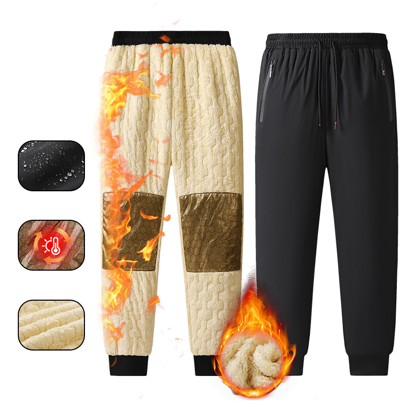 Pantalon décontracté coupe-vent en polaire chaude pour hommes