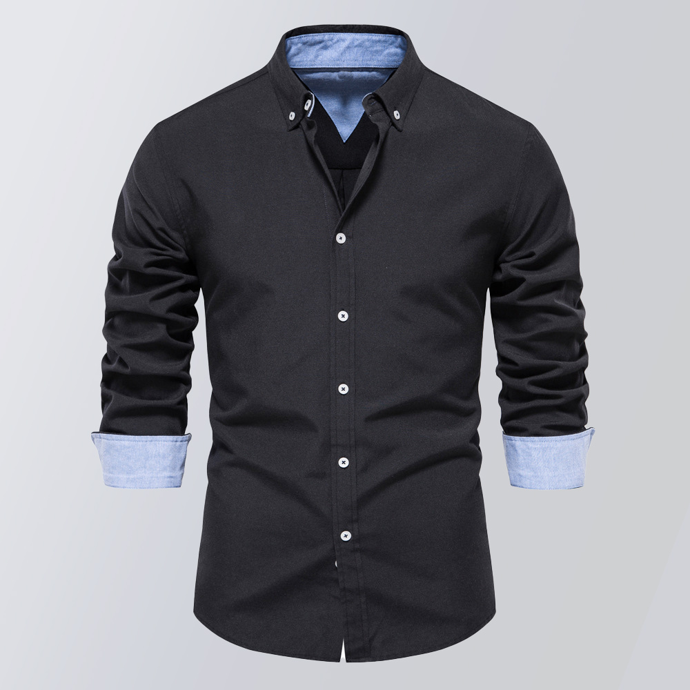 Herren-Hemd mit Slim-Fit, modischem Farbblock-Revers, lange Ärmel