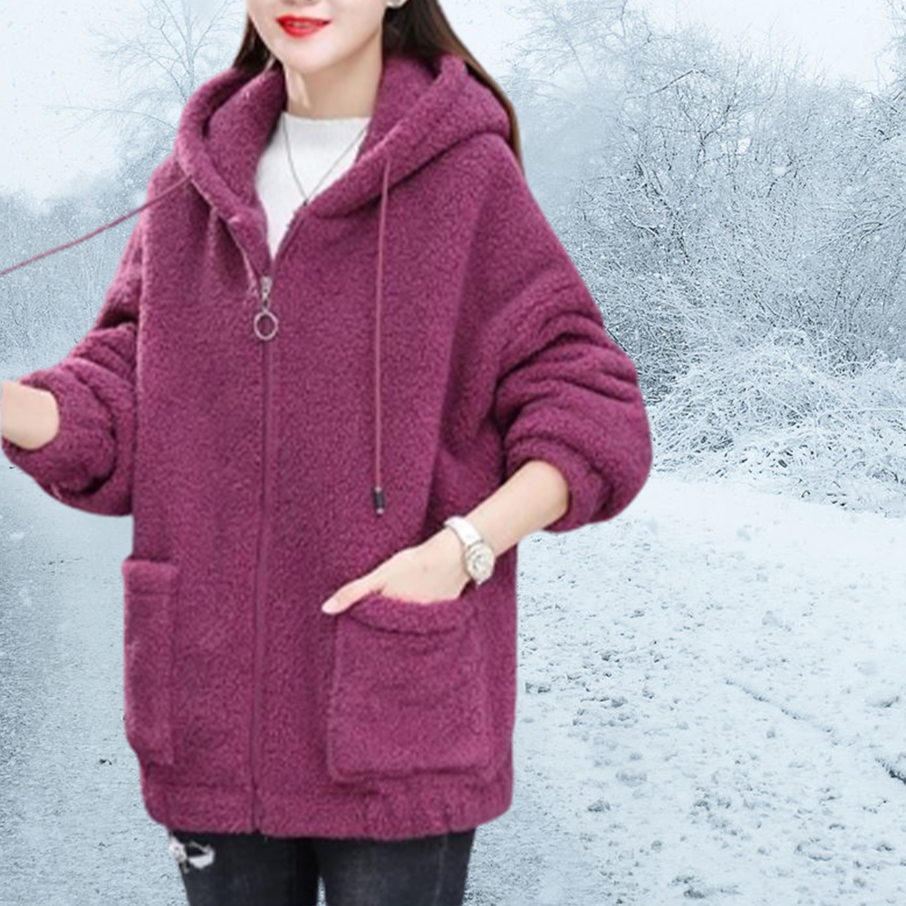 Warme Plüsch-Kapuzenjacke für Damen