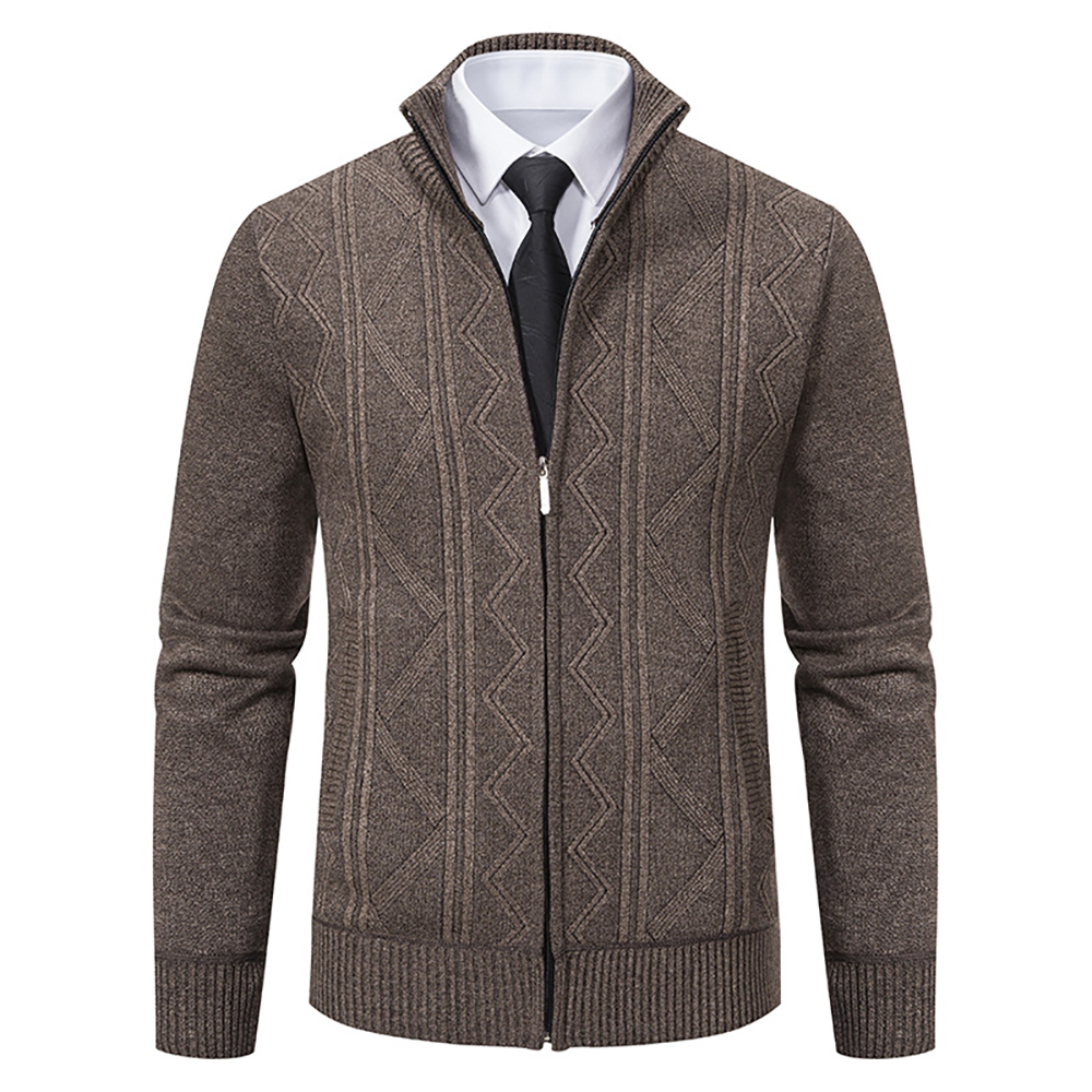 Veste chaude en tricot à col montant et fermeture éclair pour homme