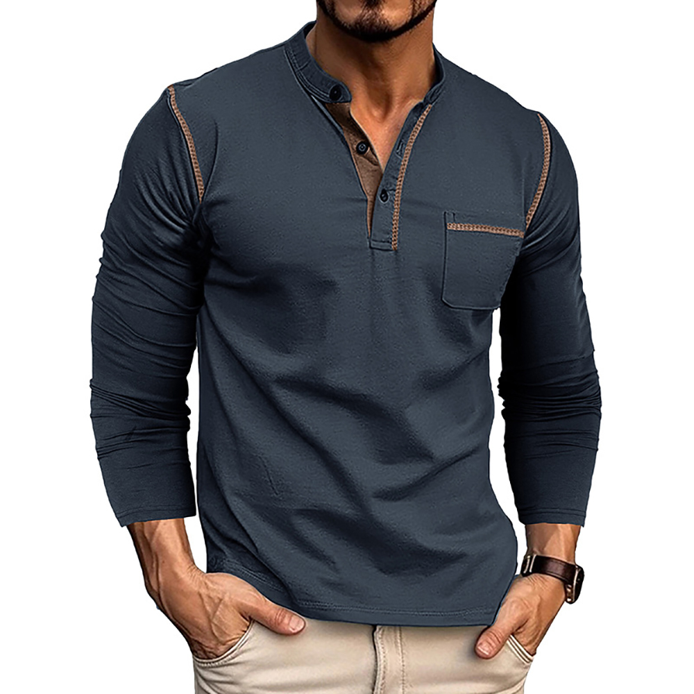T-shirt à manches longues et col Henley pour hommes
