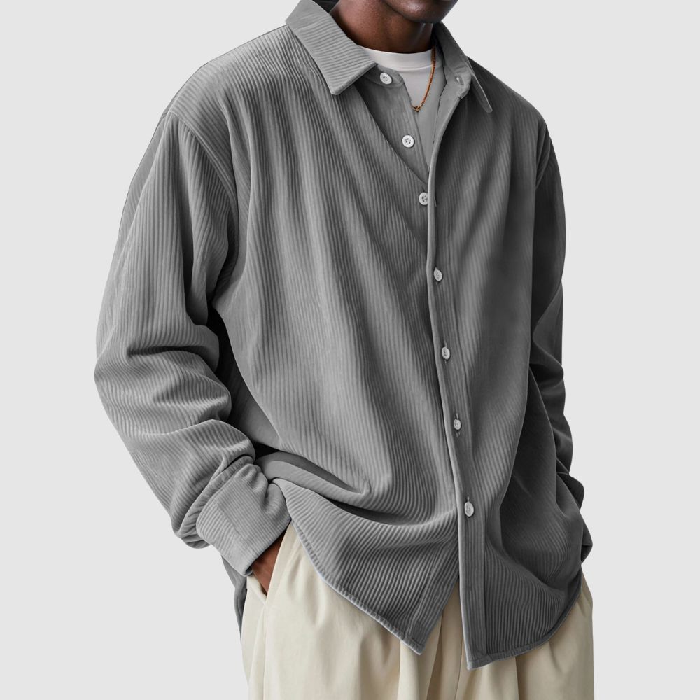 Lässiges, einfarbiges Langarmhemd aus Cord für Herren