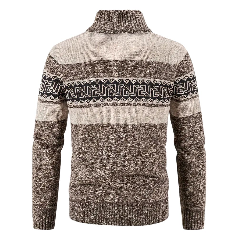 Herren-Strickjacke mit verdicktem Samt und Stehkragen und Reißverschluss